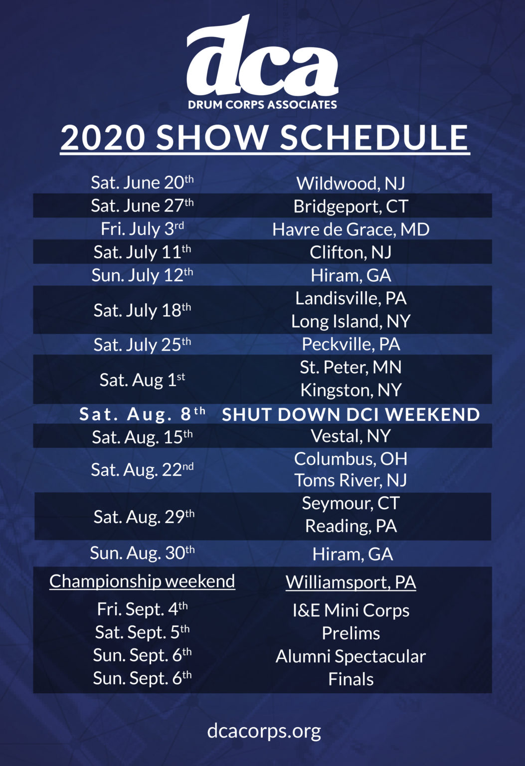 2020 Drum Corps Associates Tour Schedule – Drum and Bugle Corps